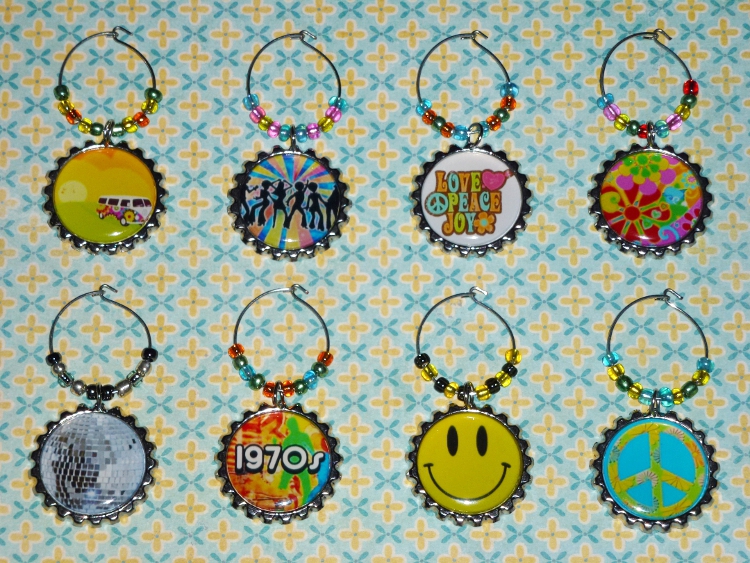 1970s-Themed Wine Charm Set