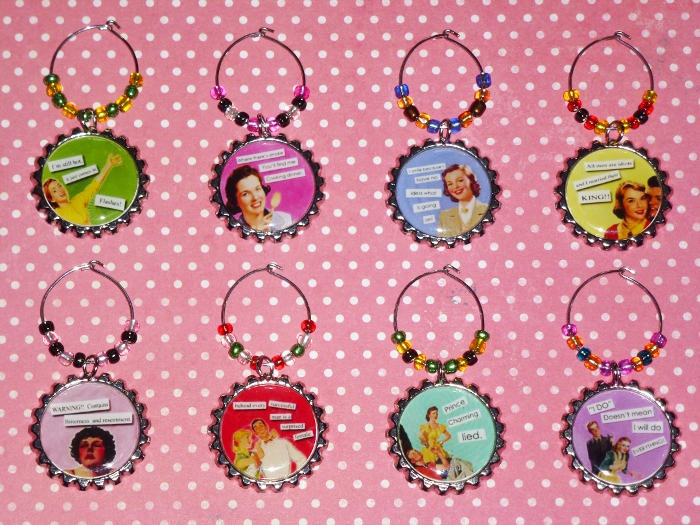 Vintage Funny Sayings Wine Charms Set 6