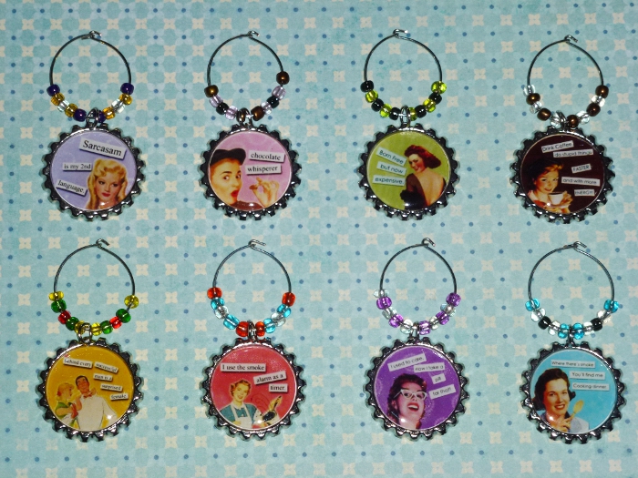 Vintage Funny Sayings Wine Charms Set 7